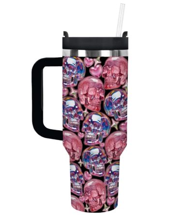 Gothic Skull Custom Stanley Quencher 40Oz Stainless Steel Tumbler With Handle