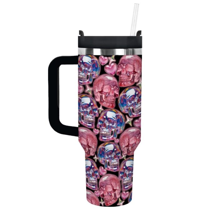 Gothic Skull Custom Stanley Quencher 40Oz Stainless Steel Tumbler With Handle