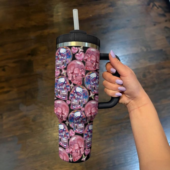 Gothic Skull Custom Stanley Quencher 40Oz Stainless Steel Tumbler With Handle - Image 3