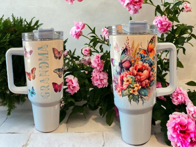 Grandma With Flowers Custom Stanley Quencher 40Oz Stainless Steel Tumbler