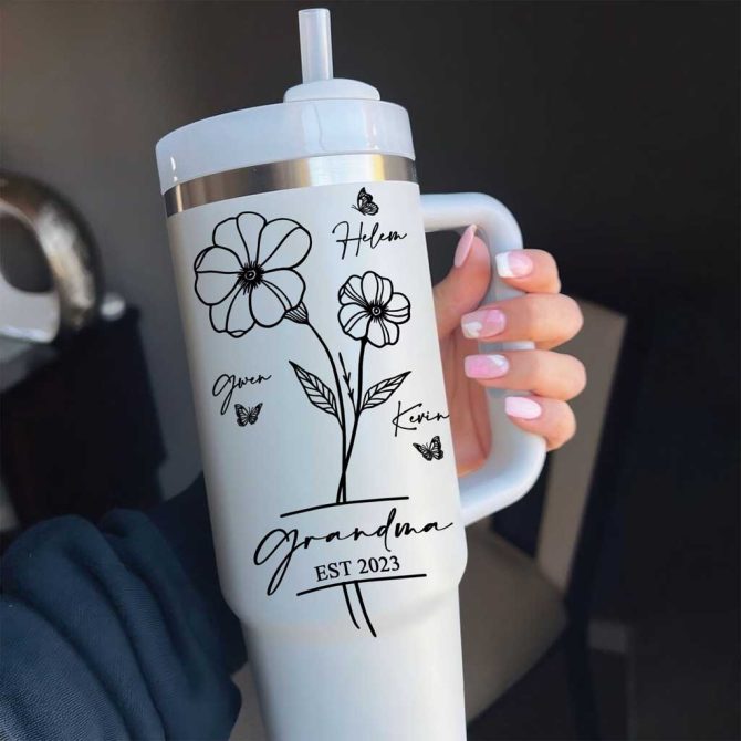 Grandma With Grandkids Custom Stanley Quencher 40Oz Stainless Steel Tumbler
