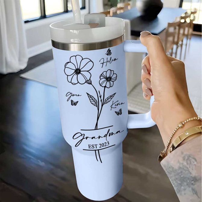 Grandma With Grandkids Custom Stanley Quencher 40Oz Stainless Steel Tumbler