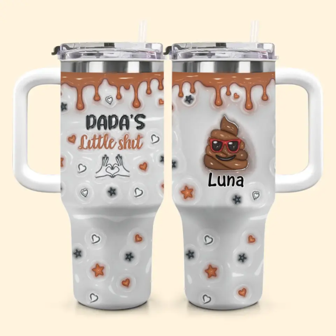Grandpa #8217;S Little Shits Custom Stanley Quencher 40Oz Stainless Steel Tumbler With Handle