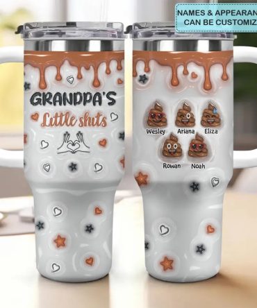 Grandpa #8217;S Little Shits Custom Stanley Quencher 40Oz Stainless Steel Tumbler With Handle