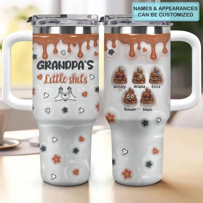 Grandpa #8217;S Little Shits Custom Stanley Quencher 40Oz Stainless Steel Tumbler With Handle