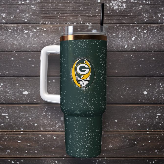 Grateful Dead X Green Bay Packers Nfl Custom Stanley Quencher 40Oz Stainless Steel Tumbler With Handle - Image 2
