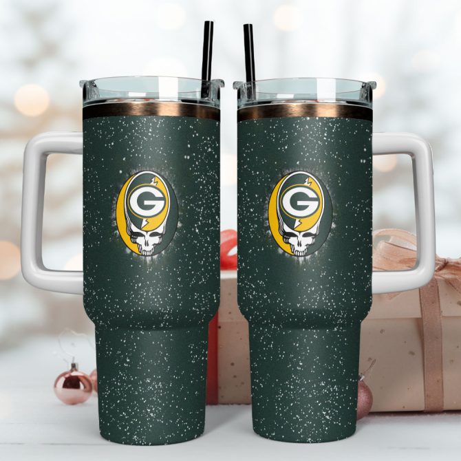 Grateful Dead X Green Bay Packers Nfl Custom Stanley Quencher 40Oz Stainless Steel Tumbler With Handle - Image 4