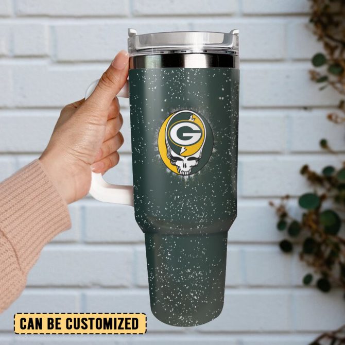 Grateful Dead X Green Bay Packers Nfl Custom Stanley Quencher 40Oz Stainless Steel Tumbler With Handle - Image 3