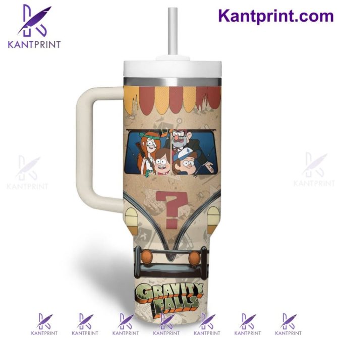Gravity Falls On Bus Cartoon Custom Stanley Quencher 40Oz Stainless Steel Tumbler With Handle - Image 2