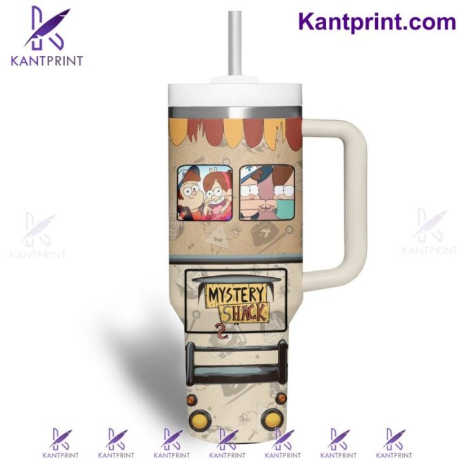 Gravity Falls On Bus Cartoon Custom Stanley Quencher 40Oz Stainless Steel Tumbler With Handle - Image 3