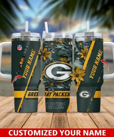 Green Bay Packers Nfl Custom Stanley Quencher 40Oz Stainless Steel Tumbler With Handle