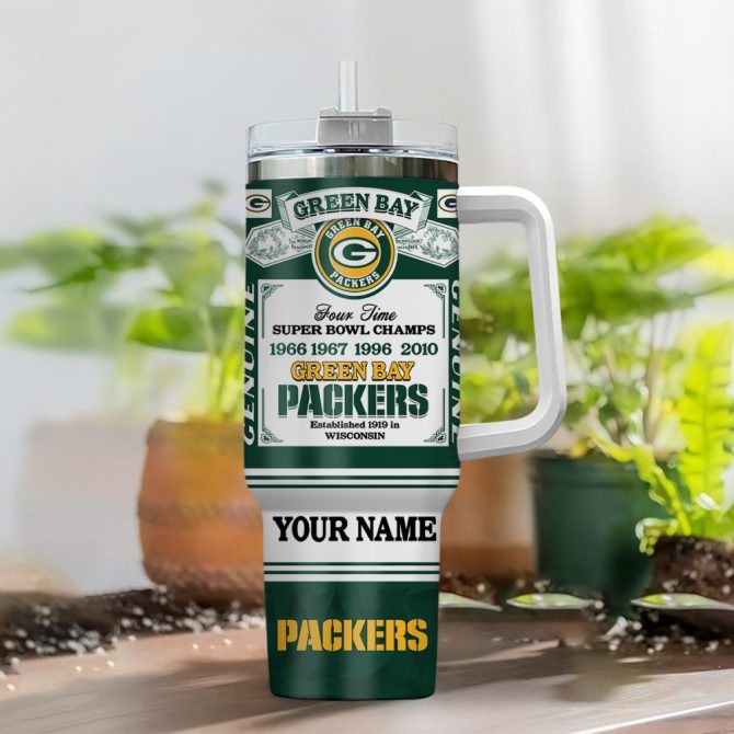 Green Bay Packers Nfl Custom Stanley Quencher 40Oz Stainless Steel Tumbler With Handle - Image 2