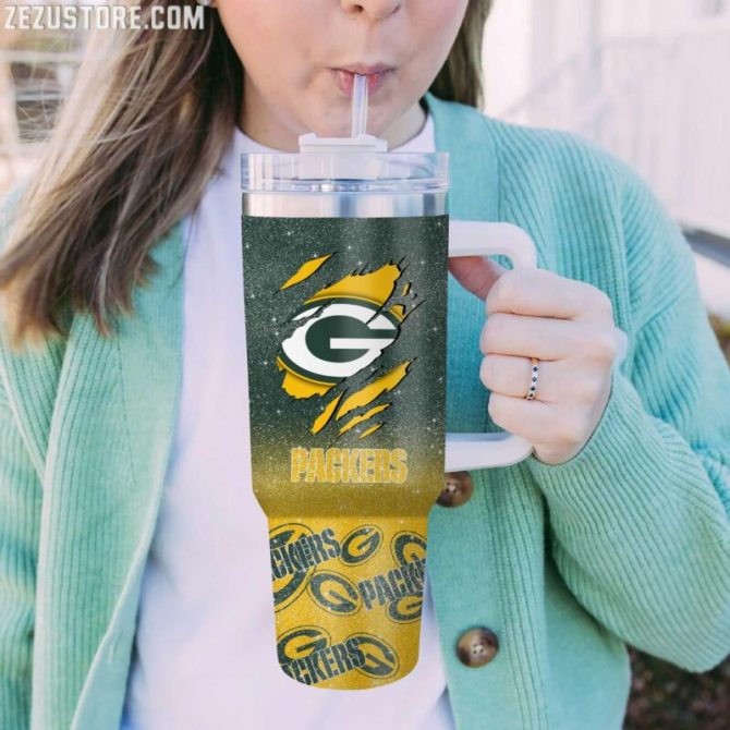 Green Bay Packers Nfl Custom Stanley Quencher 40Oz Stainless Steel Tumbler With Handle - Image 2