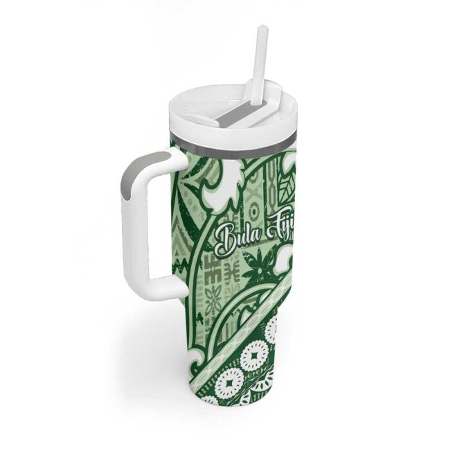 Green Bula Fiji Fijian Language Week Tapa Cloth Pastel Custom Stanley Quencher 40Oz Stainless Steel Tumbler With Handle - Image 2