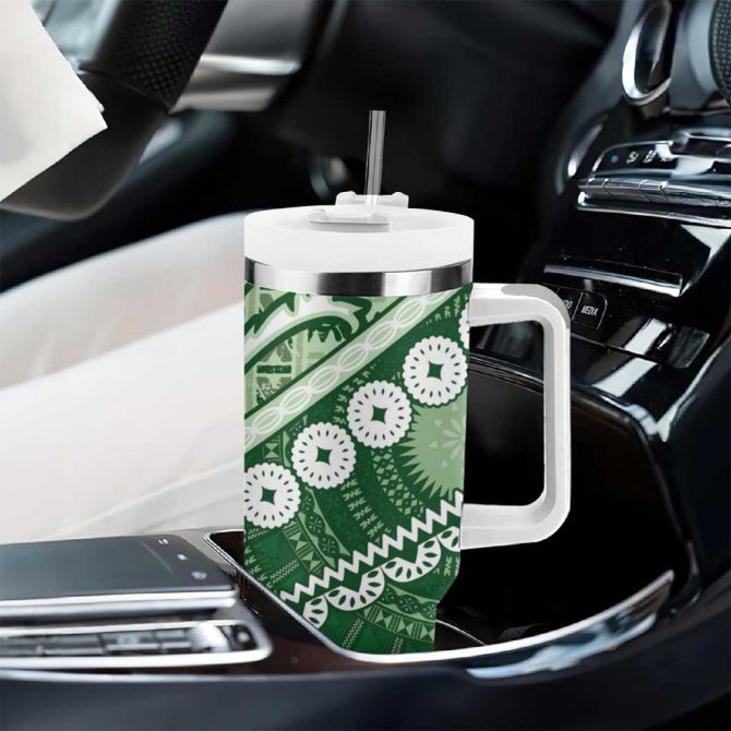 Green Bula Fiji Fijian Language Week Tapa Cloth Pastel Custom Stanley Quencher 40Oz Stainless Steel Tumbler With Handle - Image 8