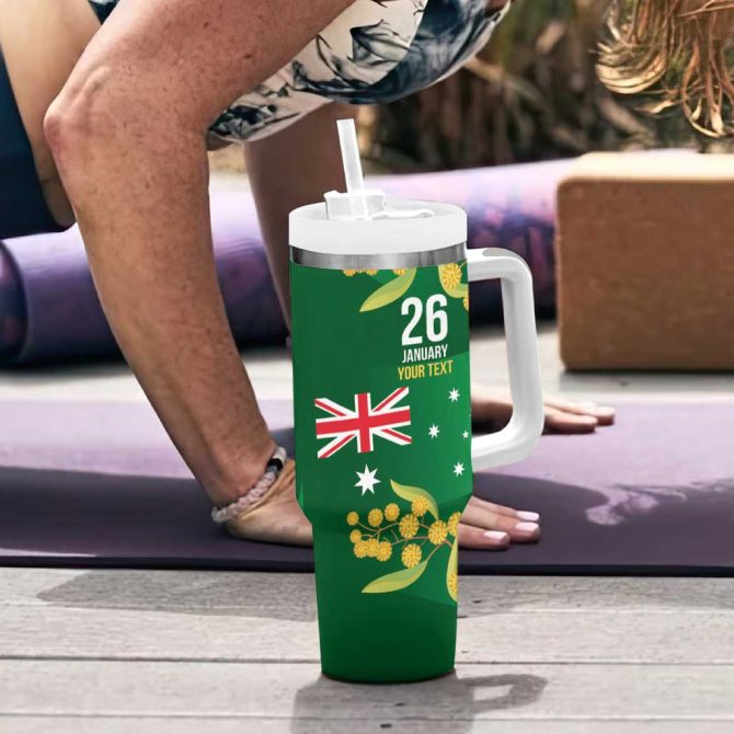 Green Kangaroo And Golden Wattle Happy Australia Day 6 January Custom Stanley Quencher 40Oz Stainless Steel Tumbler With Handle - Image 6