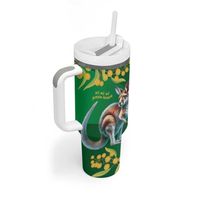 Green Kangaroo And Golden Wattle Happy Australia Day 6 January Custom Stanley Quencher 40Oz Stainless Steel Tumbler With Handle - Image 3