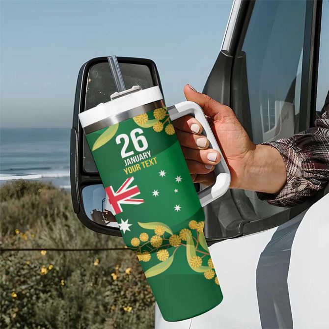 Green Kangaroo And Golden Wattle Happy Australia Day 6 January Custom Stanley Quencher 40Oz Stainless Steel Tumbler With Handle - Image 7