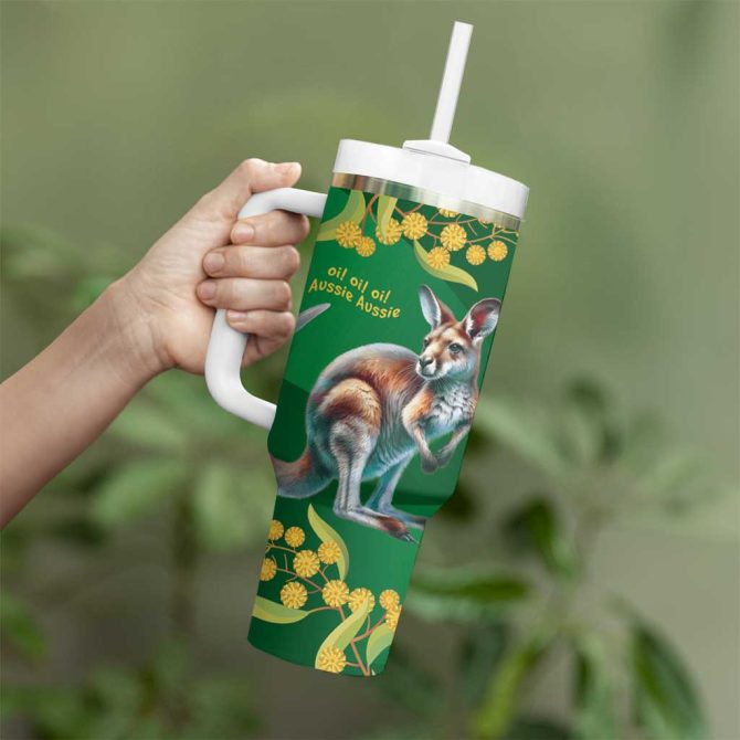 Green Kangaroo And Golden Wattle Happy Australia Day 6 January Custom Stanley Quencher 40Oz Stainless Steel Tumbler With Handle - Image 4
