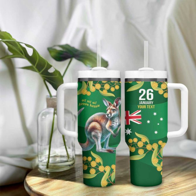 Green Kangaroo And Golden Wattle Happy Australia Day 6 January Custom Stanley Quencher 40Oz Stainless Steel Tumbler With Handle - Image 9