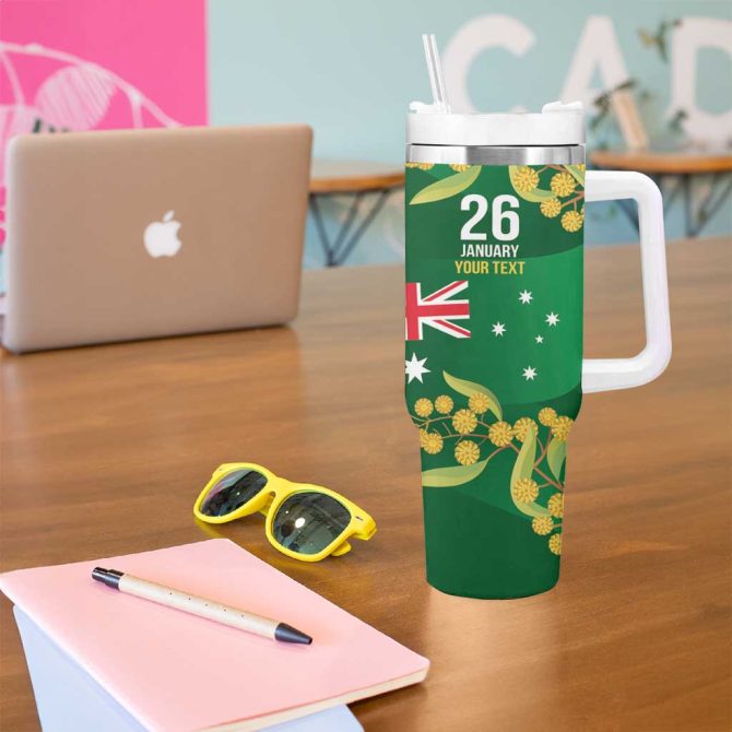 Green Kangaroo And Golden Wattle Happy Australia Day 6 January Custom Stanley Quencher 40Oz Stainless Steel Tumbler With Handle - Image 5