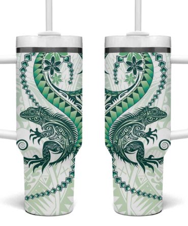 Green Maori Tuatara Luxury Pastel Custom Stanley Quencher 40Oz Stainless Steel Tumbler With Handle