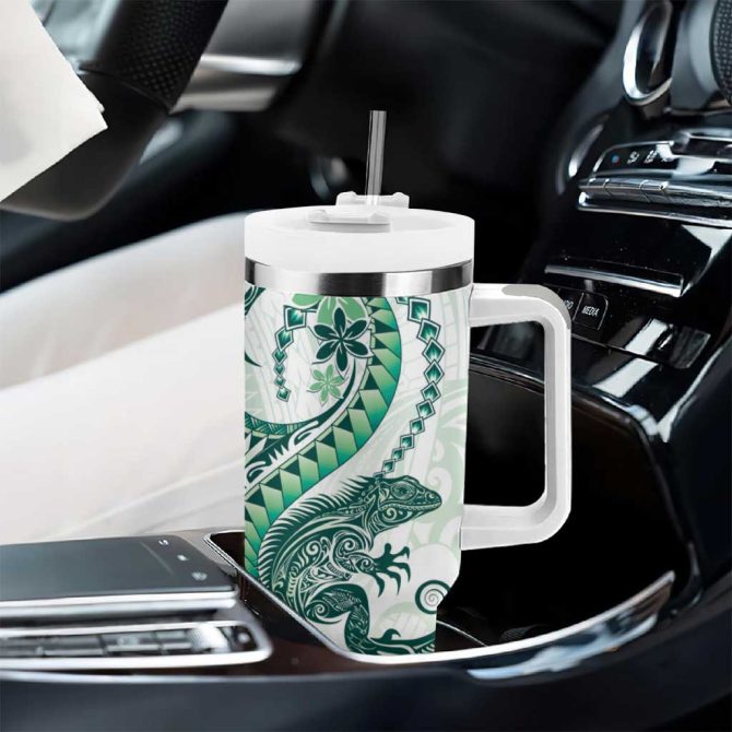 Green Maori Tuatara Luxury Pastel Custom Stanley Quencher 40Oz Stainless Steel Tumbler With Handle - Image 8