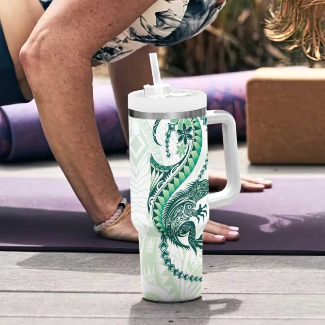 Green Maori Tuatara Luxury Pastel Custom Stanley Quencher 40Oz Stainless Steel Tumbler With Handle - Image 6