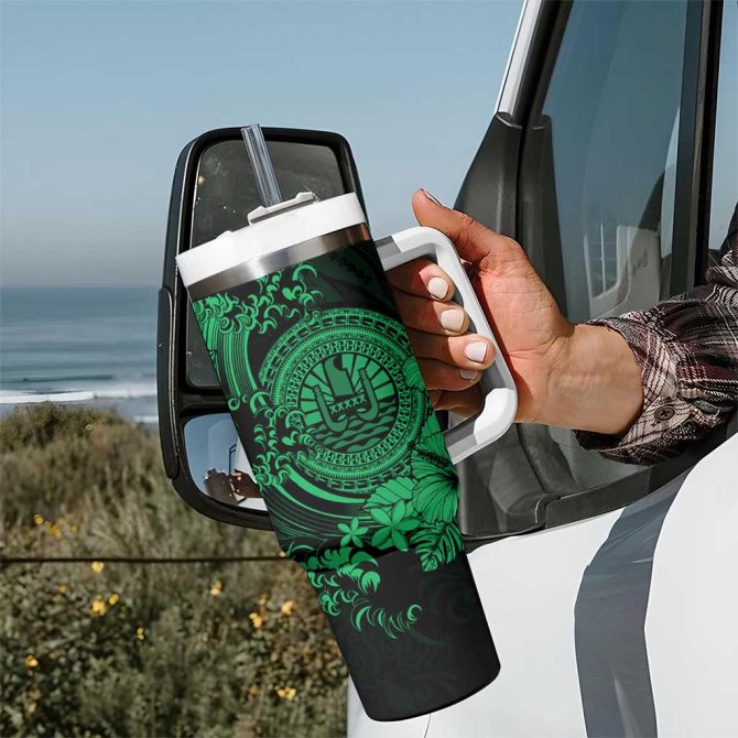 Green Polynesian Tahiti Island The Wave Of Water Custom Stanley Quencher 40Oz Stainless Steel Tumbler With Handle - Image 7