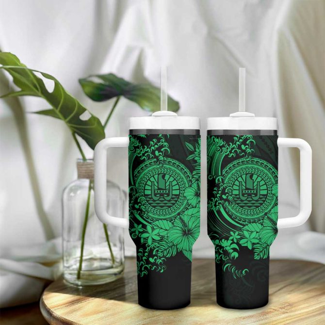 Green Polynesian Tahiti Island The Wave Of Water Custom Stanley Quencher 40Oz Stainless Steel Tumbler With Handle - Image 9