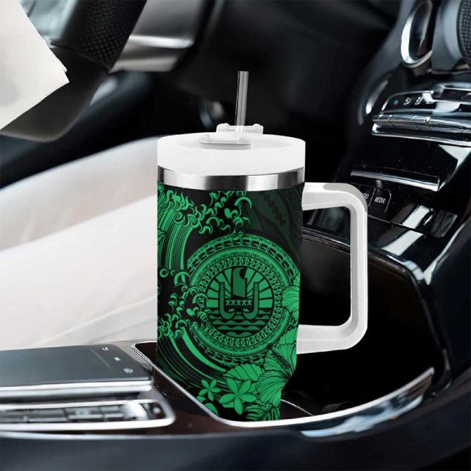 Green Polynesian Tahiti Island The Wave Of Water Custom Stanley Quencher 40Oz Stainless Steel Tumbler With Handle - Image 8