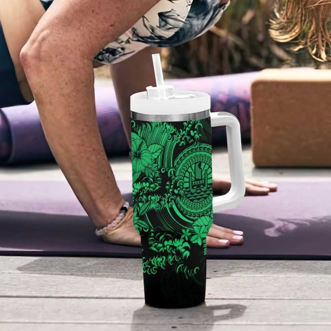 Green Polynesian Tahiti Island The Wave Of Water Custom Stanley Quencher 40Oz Stainless Steel Tumbler With Handle - Image 6