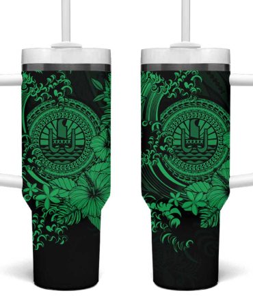 Green Polynesian Tahiti Island The Wave Of Water Custom Stanley Quencher 40Oz Stainless Steel Tumbler With Handle