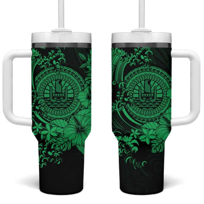 Green Polynesian Tahiti Island The Wave Of Water Custom Stanley Quencher 40Oz Stainless Steel Tumbler With Handle