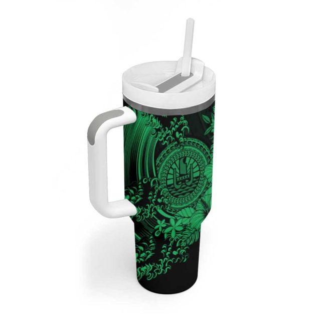 Green Polynesian Tahiti Island The Wave Of Water Custom Stanley Quencher 40Oz Stainless Steel Tumbler With Handle - Image 2
