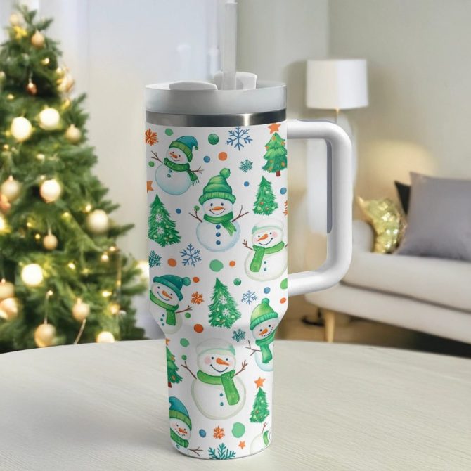 Green Snowman Wonderland Christmas Custom Stanley Quencher 40Oz Stainless Steel Tumbler With Handle - Image 2