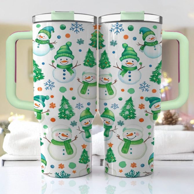 Green Snowman Wonderland Christmas Custom Stanley Quencher 40Oz Stainless Steel Tumbler With Handle - Image 3