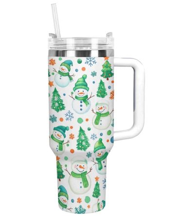 Green Snowman Wonderland Christmas Custom Stanley Quencher 40Oz Stainless Steel Tumbler With Handle