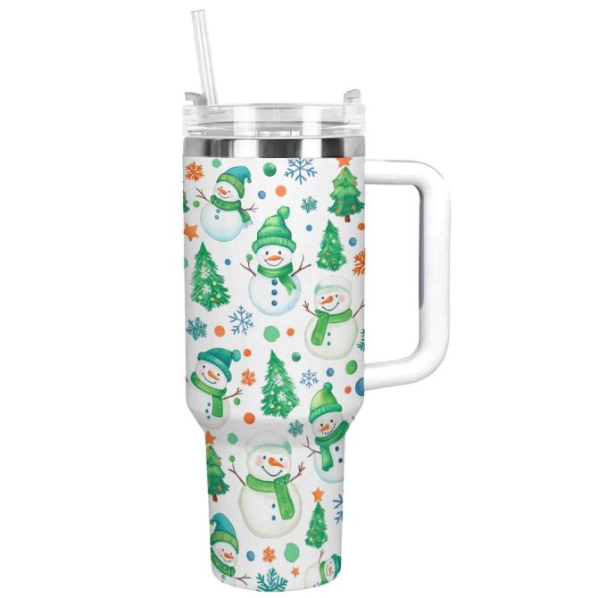Green Snowman Wonderland Christmas Custom Stanley Quencher 40Oz Stainless Steel Tumbler With Handle