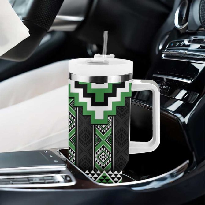 Green Taniko Aotearoa Niho Taniwha Mix Poutama Custom Stanley Quencher 40Oz Stainless Steel Tumbler With Handle - Image 8