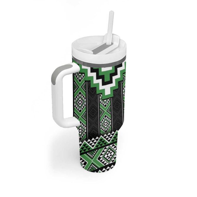 Green Taniko Aotearoa Niho Taniwha Mix Poutama Custom Stanley Quencher 40Oz Stainless Steel Tumbler With Handle - Image 2