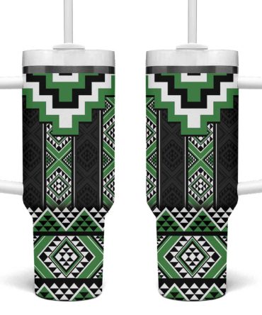 Green Taniko Aotearoa Niho Taniwha Mix Poutama Custom Stanley Quencher 40Oz Stainless Steel Tumbler With Handle