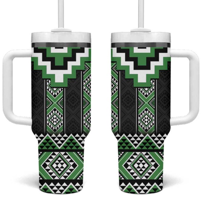 Green Taniko Aotearoa Niho Taniwha Mix Poutama Custom Stanley Quencher 40Oz Stainless Steel Tumbler With Handle
