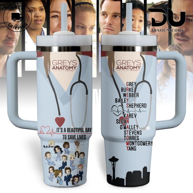 Grey #8217;S Anatomy Cartoon Custom Stanley Quencher 40Oz Stainless Steel Tumbler With Handle