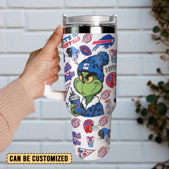 Grinch Buffalo Bills Nfl Sports Custom Stanley Quencher 40Oz Stainless Steel Tumbler With Handle - Image 3
