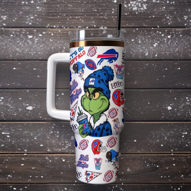 Grinch Buffalo Bills Nfl Sports Custom Stanley Quencher 40Oz Stainless Steel Tumbler With Handle - Image 2