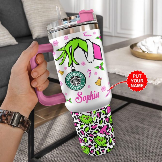 Grinch Movie Cartoon Custom Stanley Quencher 40Oz Stainless Steel Tumbler With Handle - Image 3