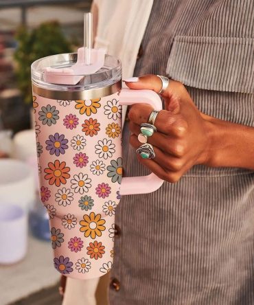 Groovy Flowers Custom Stanley Quencher 40Oz Stainless Steel Tumbler