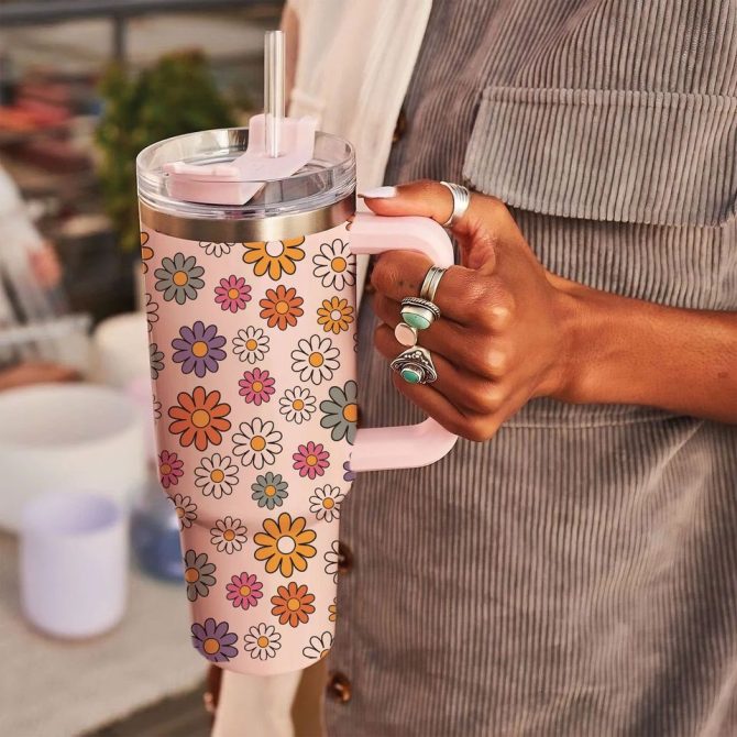 Groovy Flowers Custom Stanley Quencher 40Oz Stainless Steel Tumbler