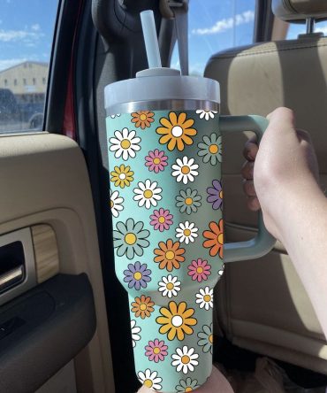 Groovy Flowers Custom Stanley Quencher 40Oz Stainless Steel Tumbler